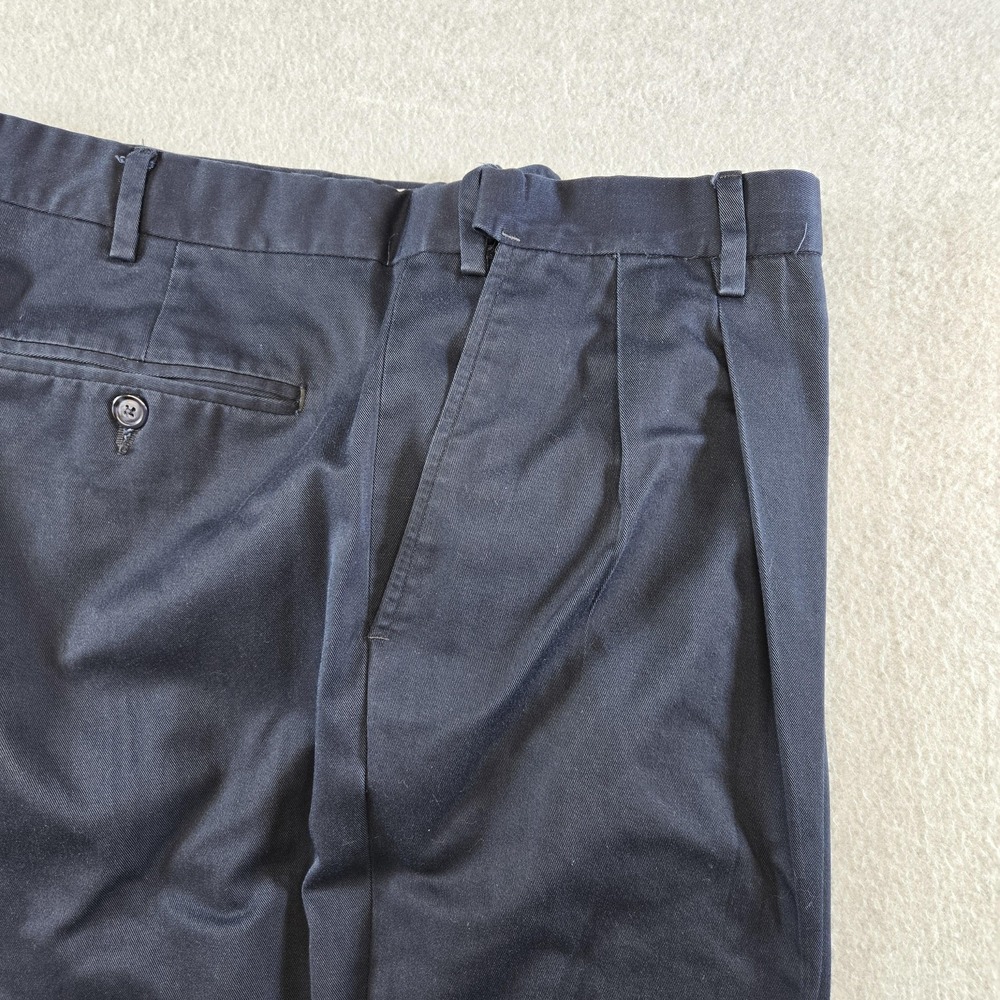 BERLE Suit Pants Mens 40x32 Blue Cotton Blend Classic Straight Belted Fit - Picture 2 of 12
